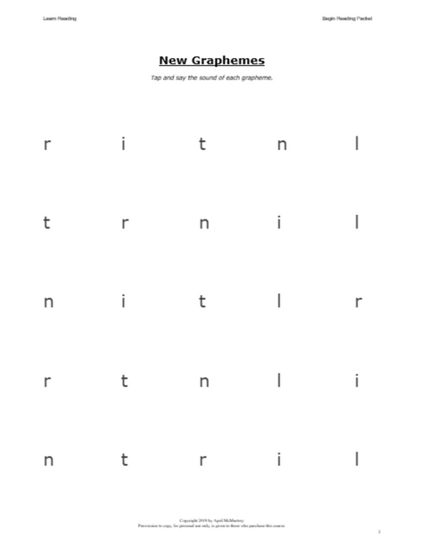 Begin Reading Packet (Ages 4-7)