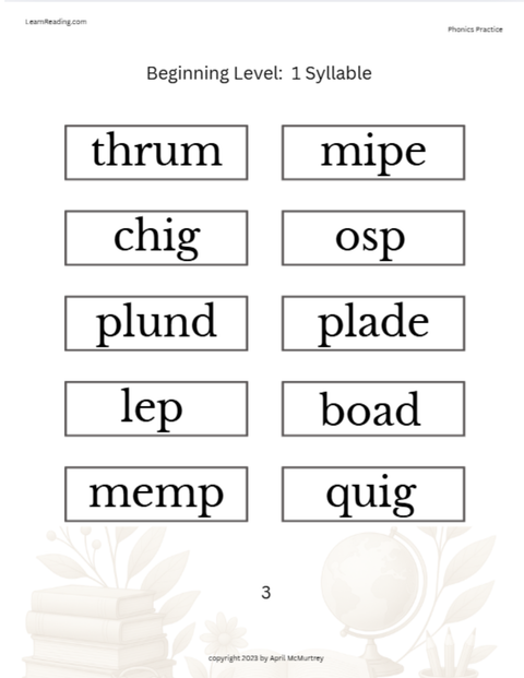 Beginning Phonics Packet