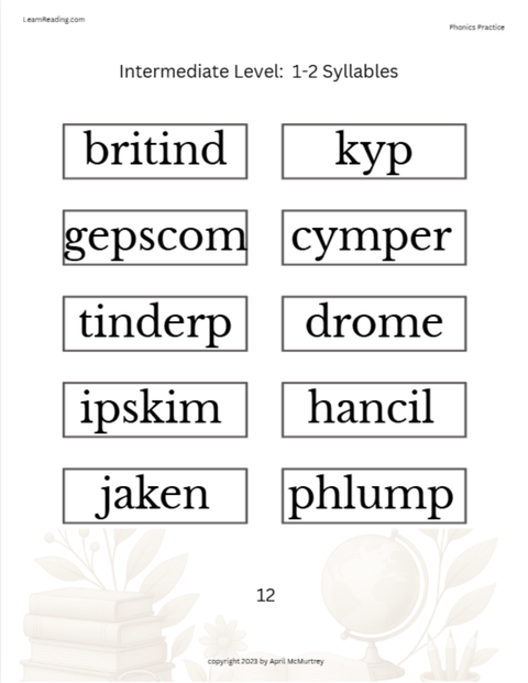 Intermediate Phonics Packet