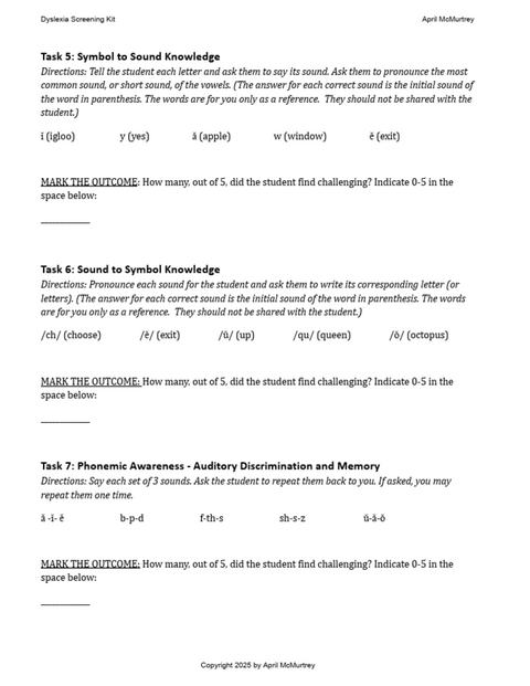 Dyslexia Screening Kit